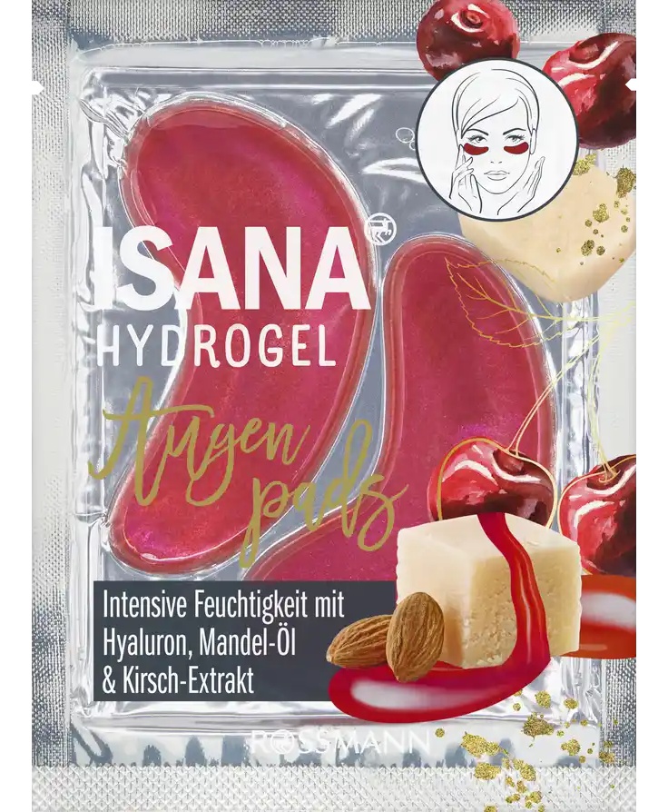 Isana Hydrogel Augenpads Hyaluron, Mandelöl & Kirsch-Extrakt